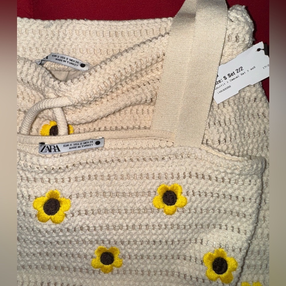 Zara Cream Crochet Casual summer beach Set sunflower beauty size Small outfit - Picture 4 of 8